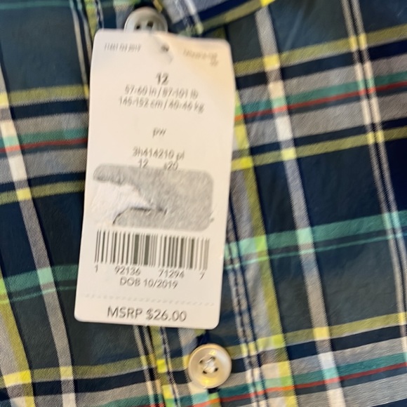 NWT Carter’s size 12 boys long sleeve plaid button down shirt - Picture 3 of 5
